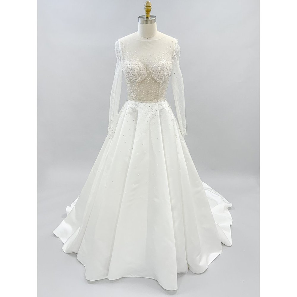 US Bridal Size 4 (EU size 8) -  Transparent Illusion Long Sleeve Wedding Dress